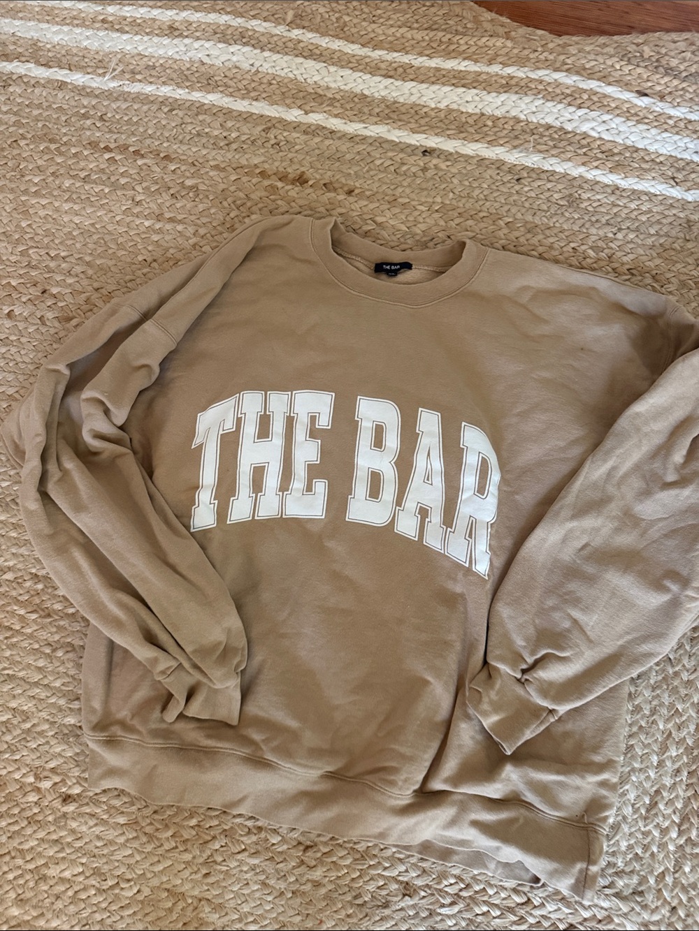 The Bar Tan Crewneck Sweatshirt with White Chest Lettering